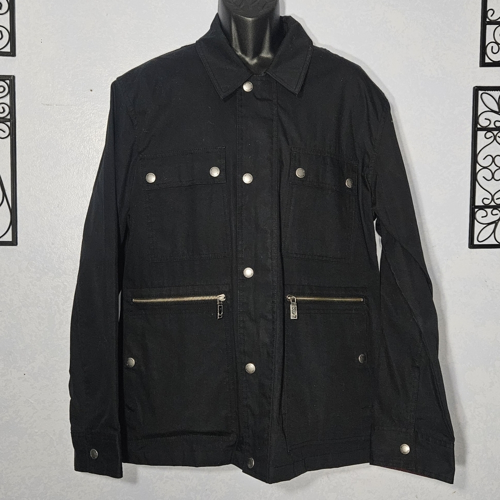MICHAEL KORS Mens Cargo Field Utility Military Black Silver Jacket Coat, XXL